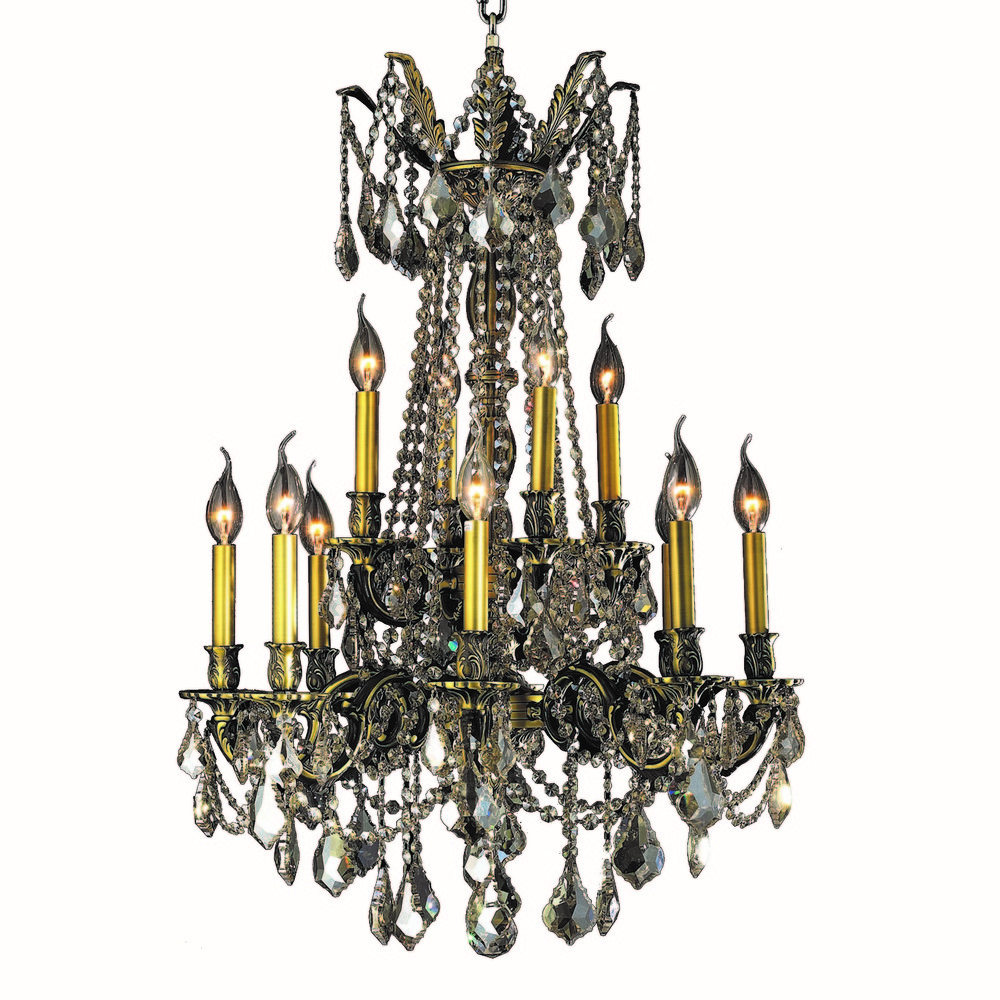 Windsor 12-Light Antique Bronze Finish and Golden Teak Crystal Chandelier 24 in. Dia x 36 in. H Two 