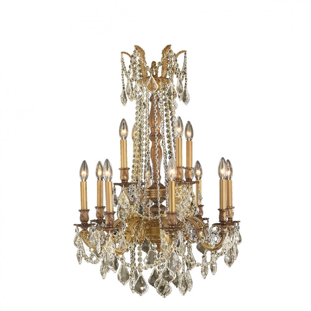 Windsor 12-Light French Gold Finish and Golden Teak Crystal Chandelier 24 in. Dia x 36 in. H Two 2 T