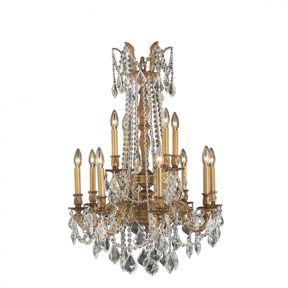 Windsor 12-Light French Gold Finish and Clear Crystal Chandelier 24 in. Dia x 36 in. H Two 2 Tier La