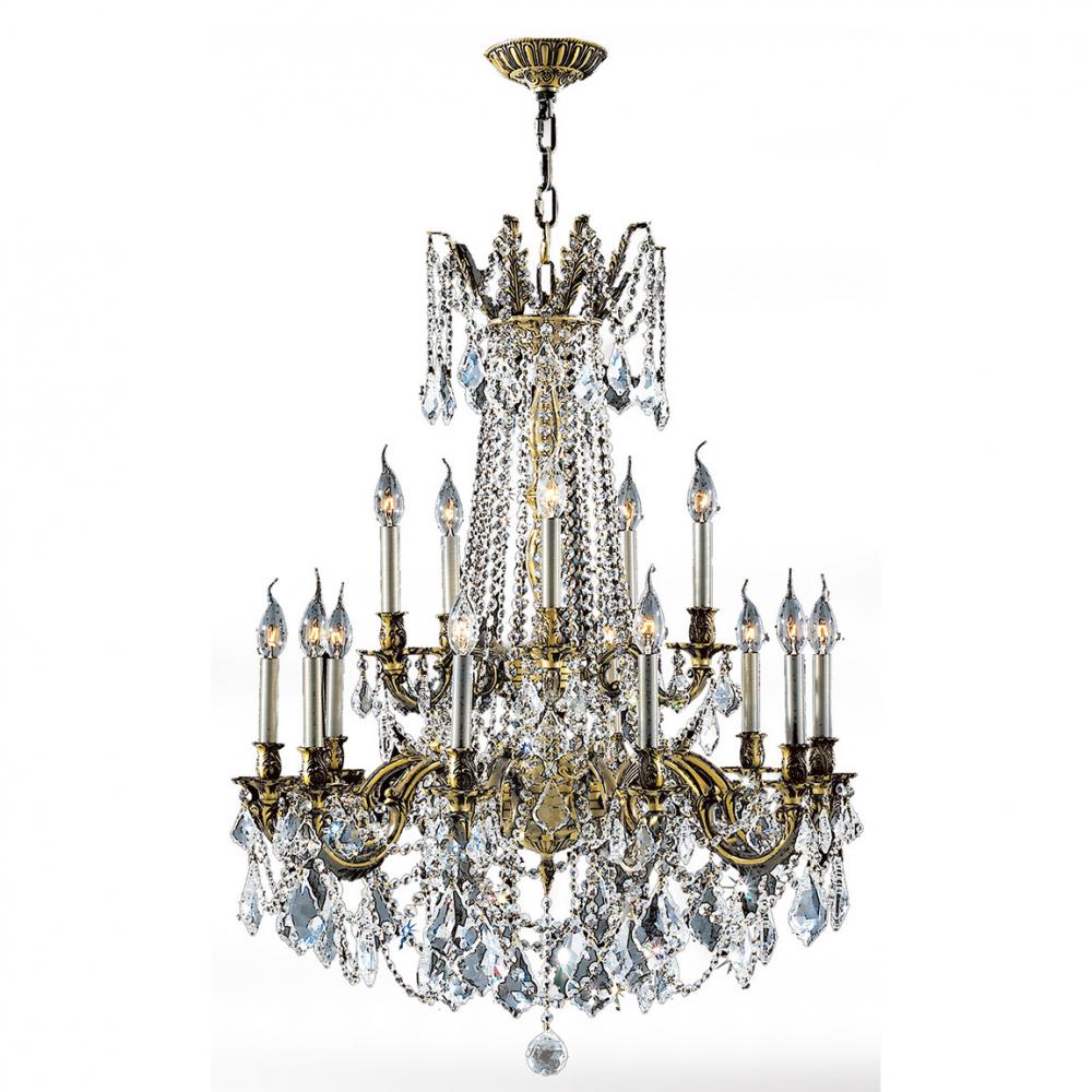 Windsor 15-Light Antique Bronze Finish and Clear Crystal Chandelier 28 in. Dia x 36 in. H Two 2 Tier