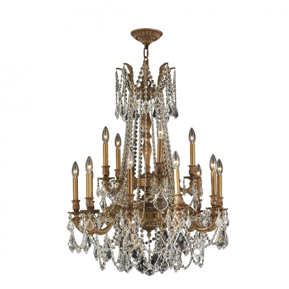 Windsor 15-Light French Gold Finish and Clear Crystal Chandelier 28 in. Dia x 36 in. H Two 2 Tier La