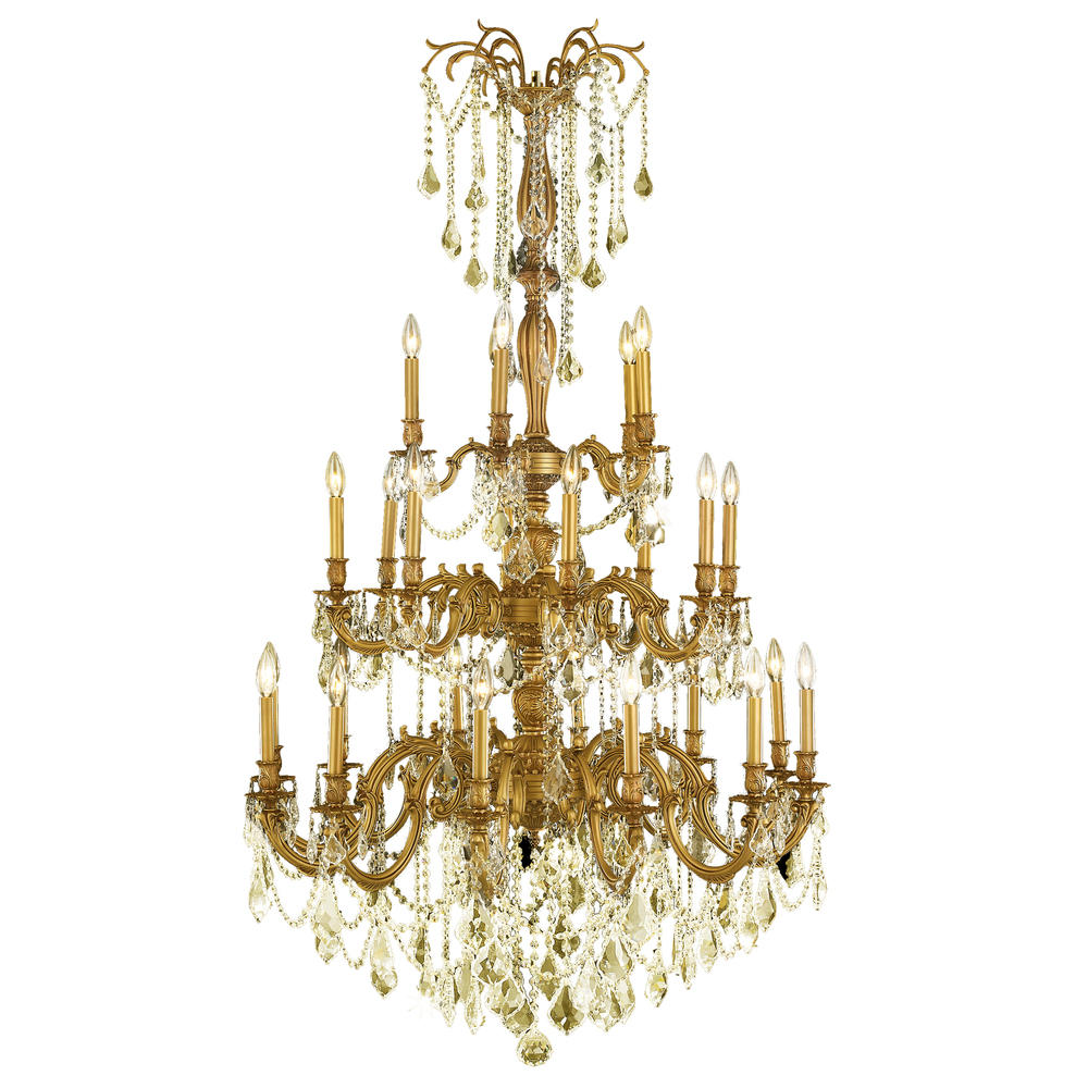 Windsor 25-Light French Gold Finish and Golden Teak Crystal Chandelier 38 in. Dia x 62 in. H Three 3