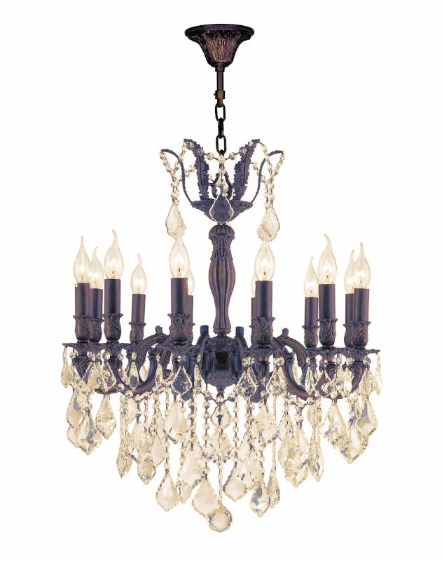 Versailles Collection 12 Light Flemish Brass Finish and Golden Teak Crystal Chandelier 24" D x 2