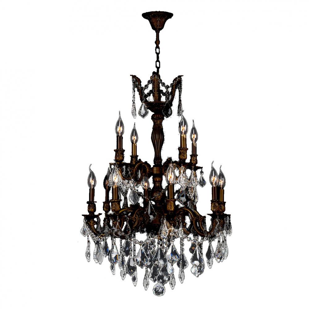 Versailles 12-Light dark Bronze Finish and Clear Crystal Chandelier 24 in. Dia x 34 in. H Two 2 Tier