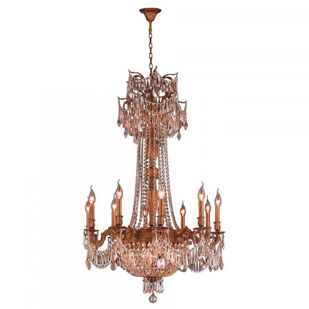 Winchester 15-Light French Gold Finish and Golden Teak Crystal Chandelier 30 in. Dia x 47 in. H Larg