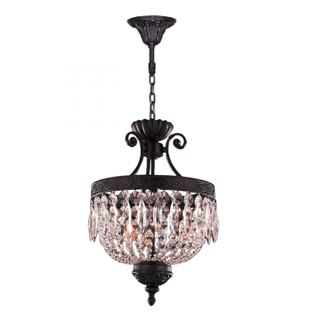 Enfield 3-Light dark Bronze Finish and Clear Crystal Pendant 12 in. Dia x 18 in. H Small