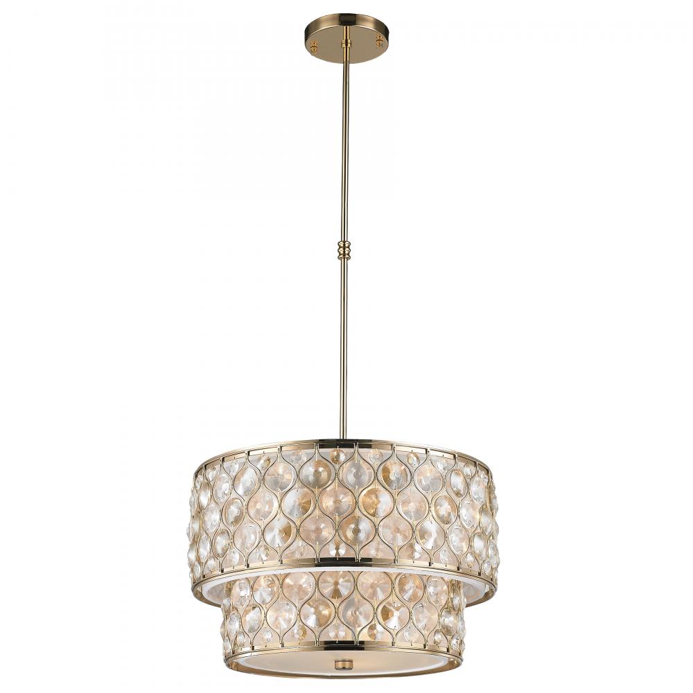 Paris 9-Light Champagne Gold Finish with Clear and Golden Teak Crystal drum Two 2 Tier Pendant Light