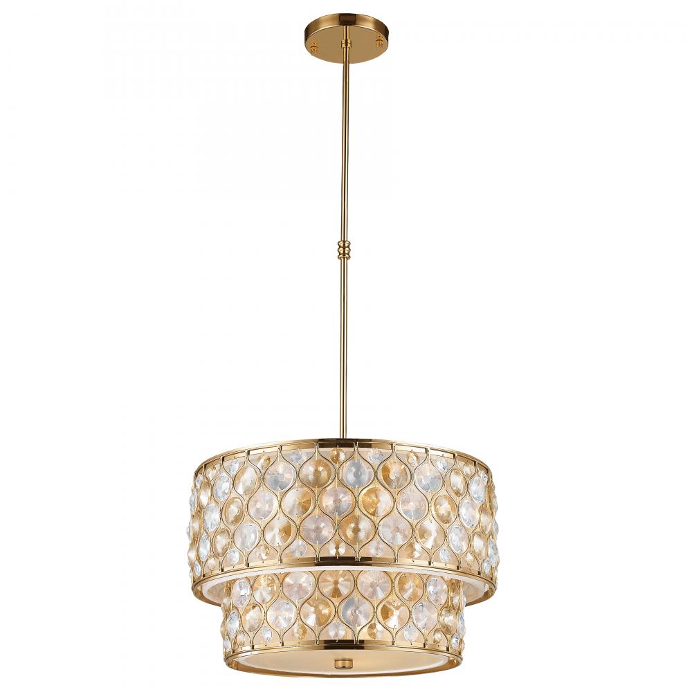 Paris 9-Light Matte Gold Finish with Clear and Golden Teak Crystal drum Two 2 Tier Pendant Light 20