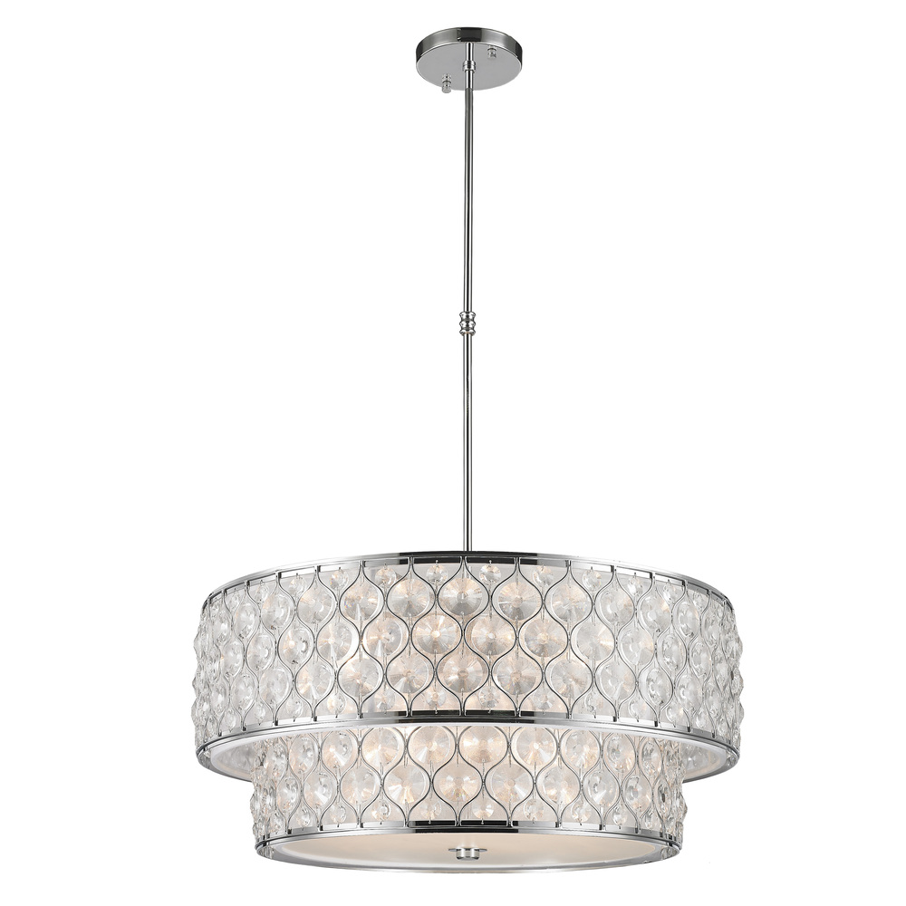 Paris 12-Light Chrome Finish with Clear Crystal drum Two 2 Tier Pendant Light 28 in. Dia x 12 in. H