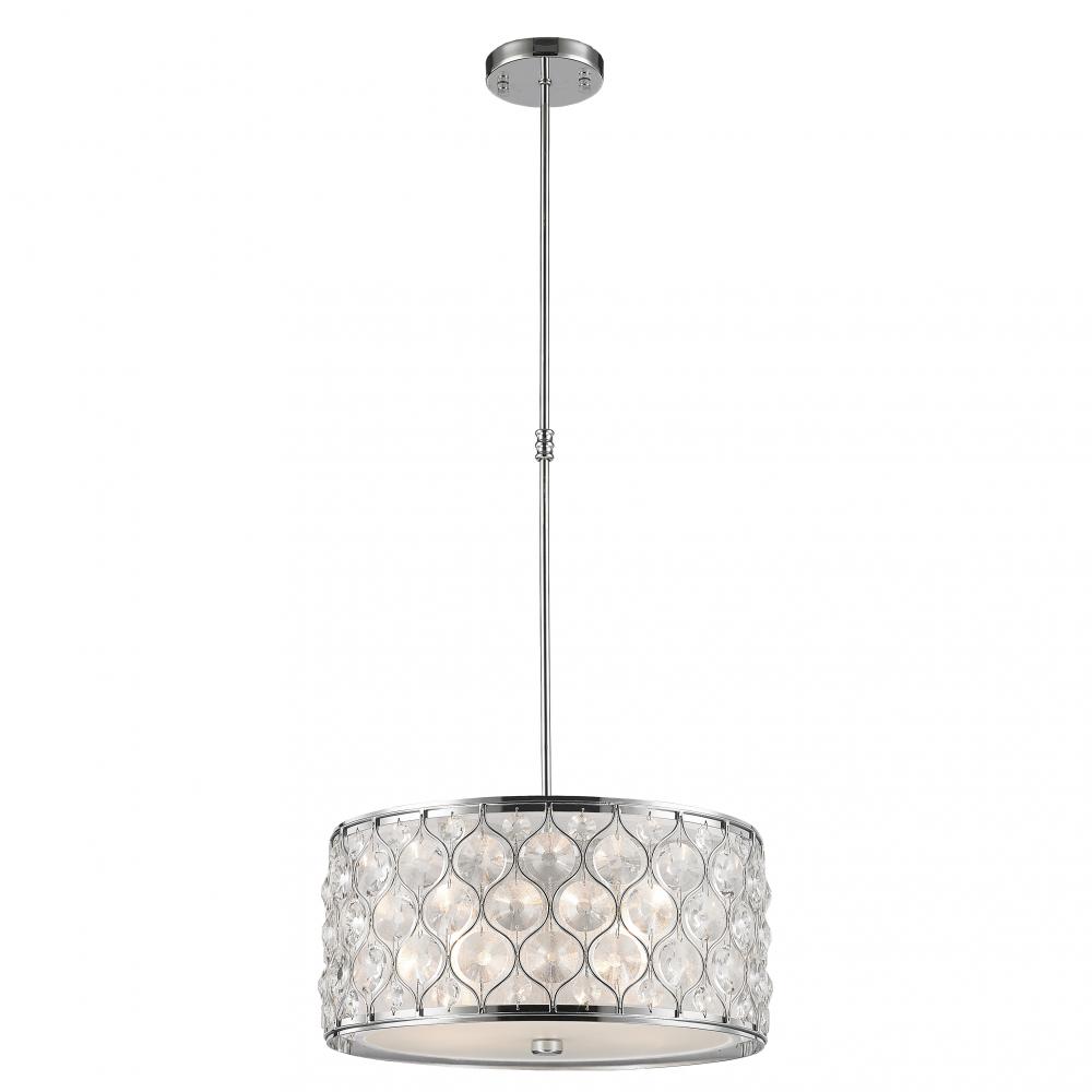 Paris 4-Light Chrome Finish with Clear Crystal Pendant Light 16 in. Dia x 8 in. H Small
