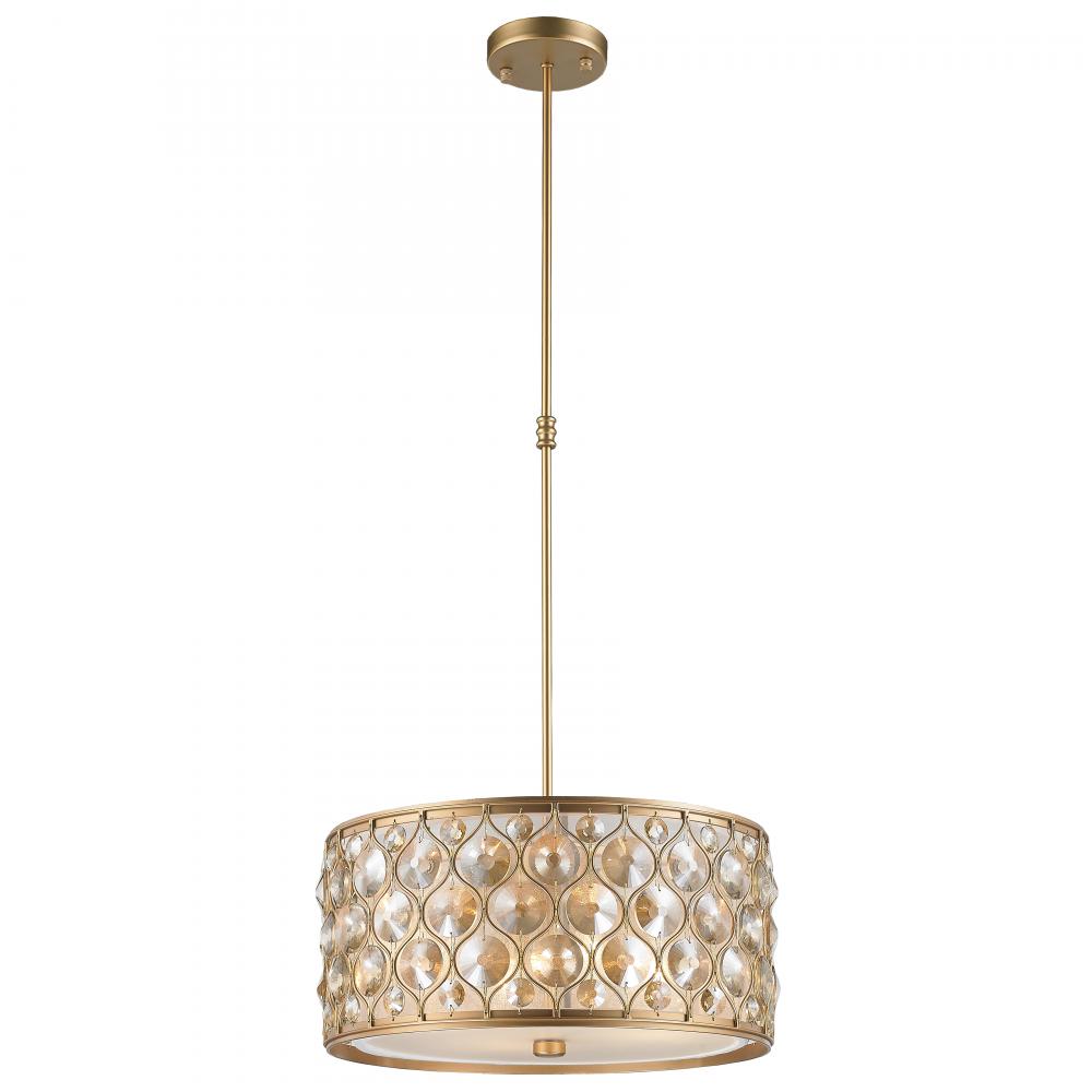 Paris 4-Light Matte Gold Finish with Golden Teak Crystal Pendant Light 16 in. Dia x 8 in. H Small