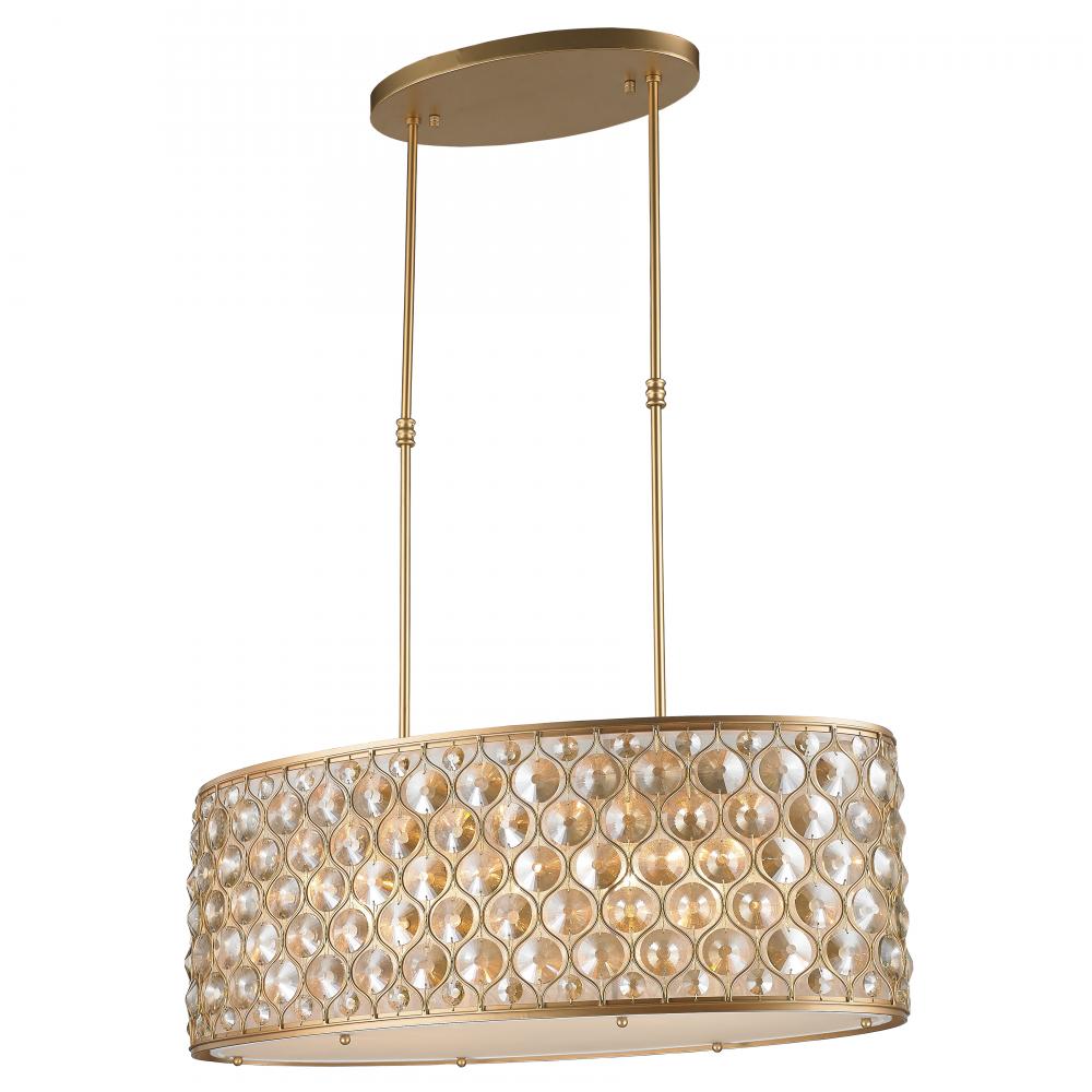 Paris 12-Light Matte Gold Finish with Golden Teak Crystal Pendant Light 32 in. L x 16 in. W x 11 in.