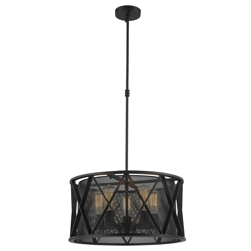 Nautilus 5-Light Matte Black Finish Mesh drum Shade Pendant Light 20 in. x 10 in. H Medium