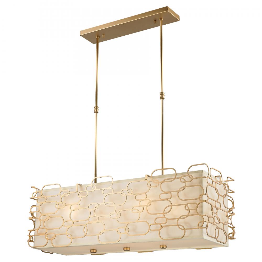 Montauk 12-Light Matte Gold Finish Kitchen Island Pendant Light with Ivory Linen Rectangular Shade 3