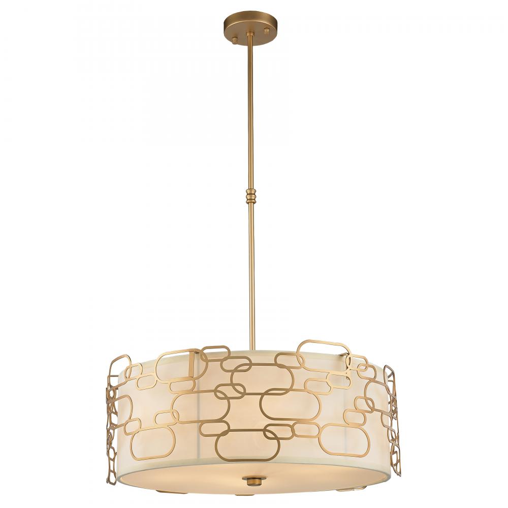 Montauk 9-Light Matte Gold Finish Pendant Light with Ivory Linen drum Shade 24 in. Dia x 9 in. H Lar