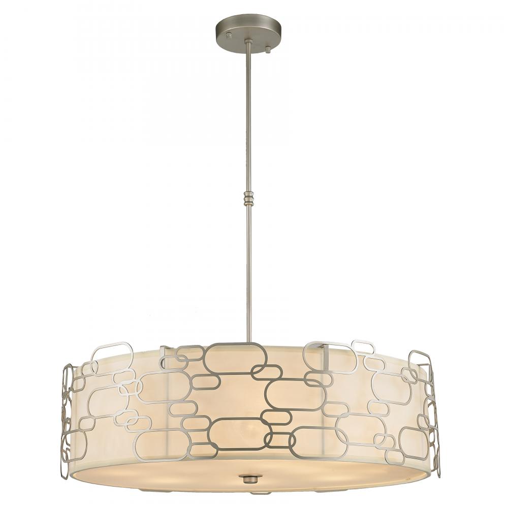 Montauk 12-Light Matte Nickel Finish Pendant Light with Ivory Linen drum Shade 31 in. Dia x 9 in. H