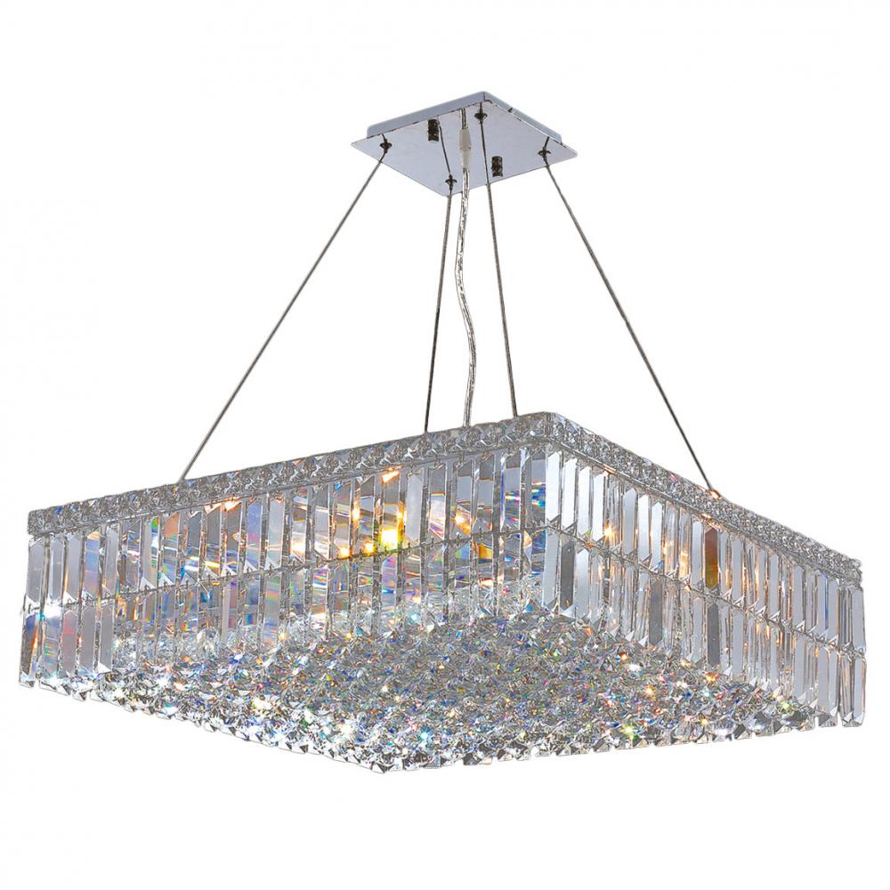 Cascade 12-Light Chrome Finish and Clear Crystal Square Chandelier 24 in. L x 24 in. W x 7.5 in. H L