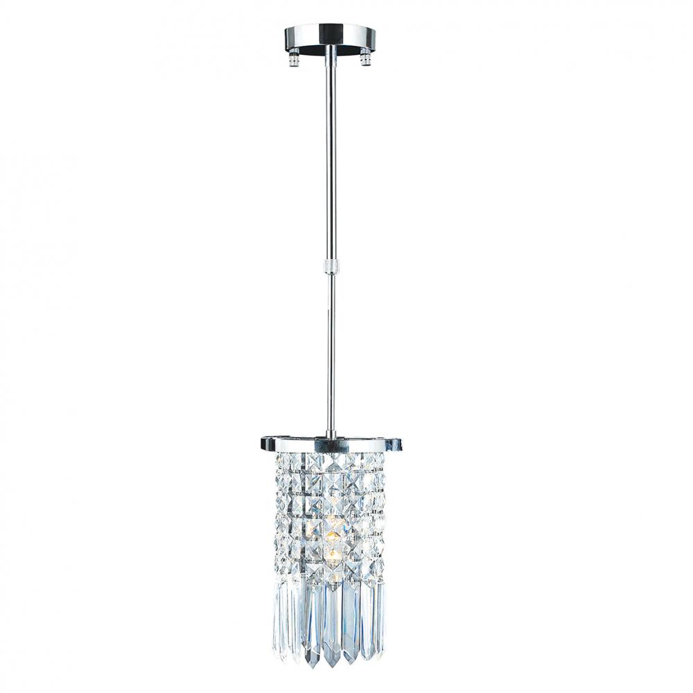 Torrent 1-Light Chrome Finish and Clear Crystal Round Pendant 6 in. Dia x 10 in. H Mini