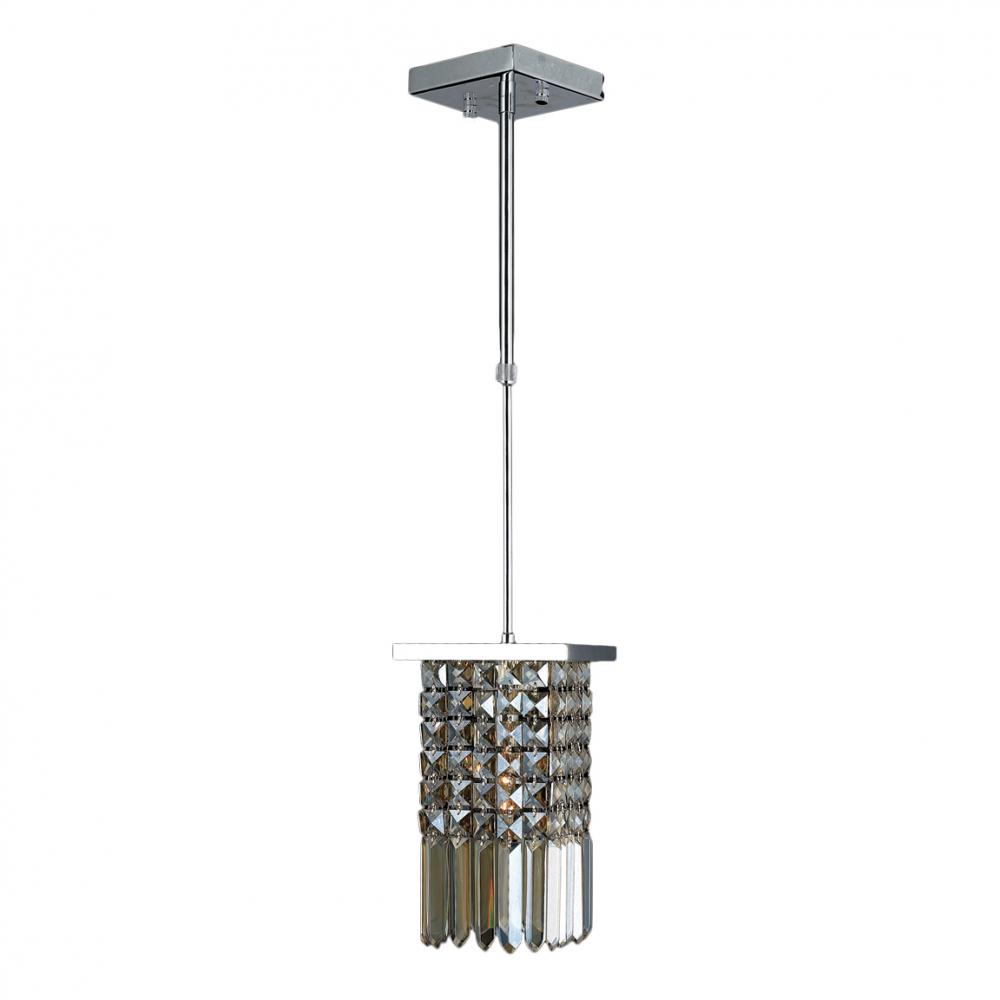 Torrent Collection 1 Light Chrome Finish and Golden Teak Crystal Square Pendant 6" L x 6" W 
