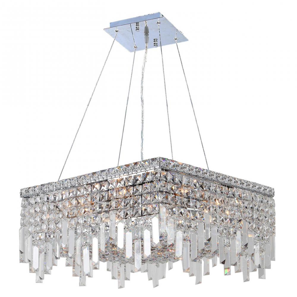 Cascade 12-Light Chrome Finish and Clear Crystal Square Chandelier 20 in. L x 20 in. W x 10.5 in. H
