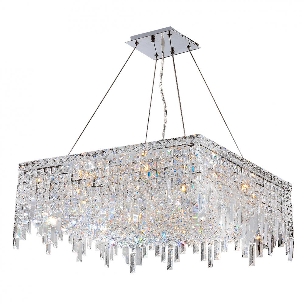 Cascade 12-Light Chrome Finish and Clear Crystal Square Chandelier 24 in. L x 24 in. W x 10.5 in. H