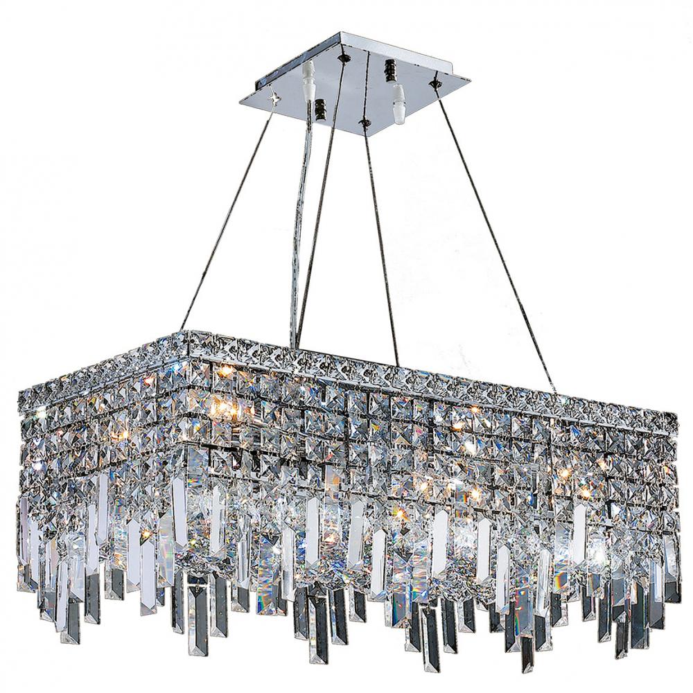 Cascade 6-Light Chrome Finish and Clear Crystal Rectangle Chandelier 24 in. L x 12 in. W x 10.5 in. 