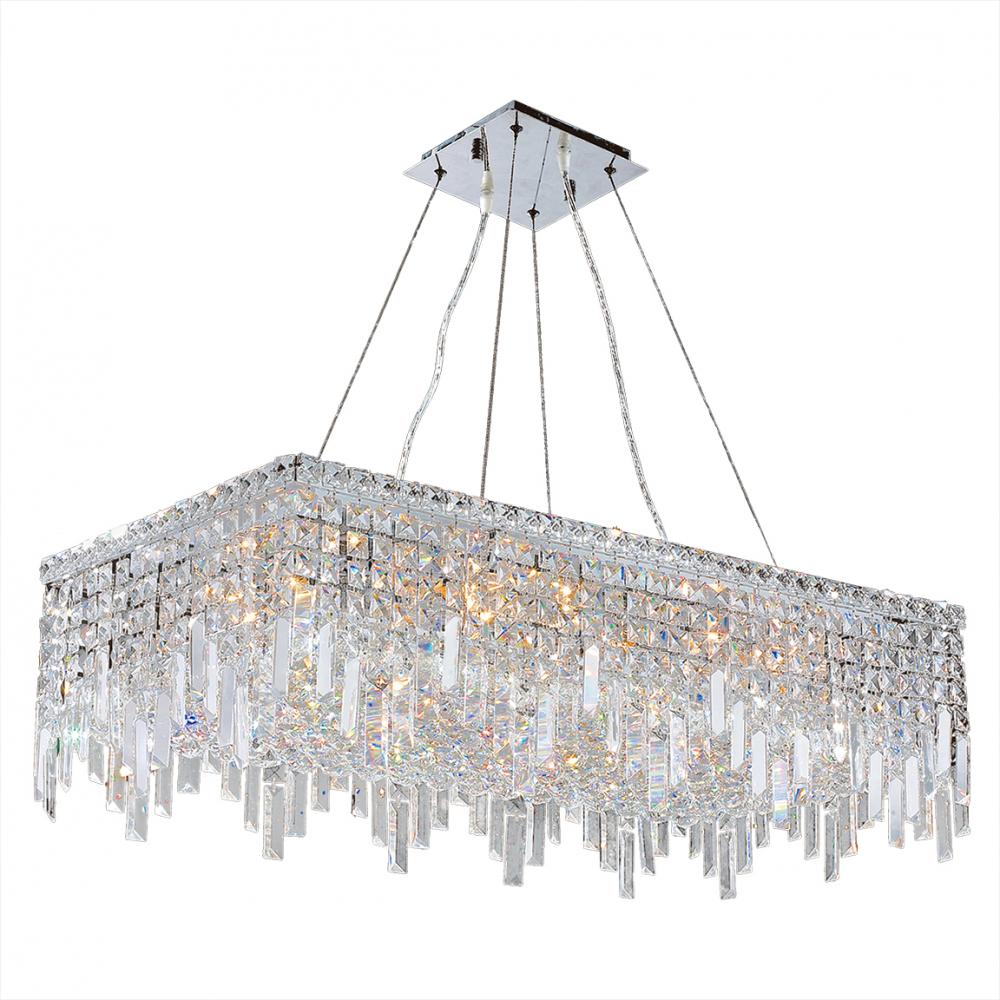 Cascade 16-Light Chrome Finish and Clear Crystal Rectangle Chandelier 32 in. L x  16 in. W x 10.5 in