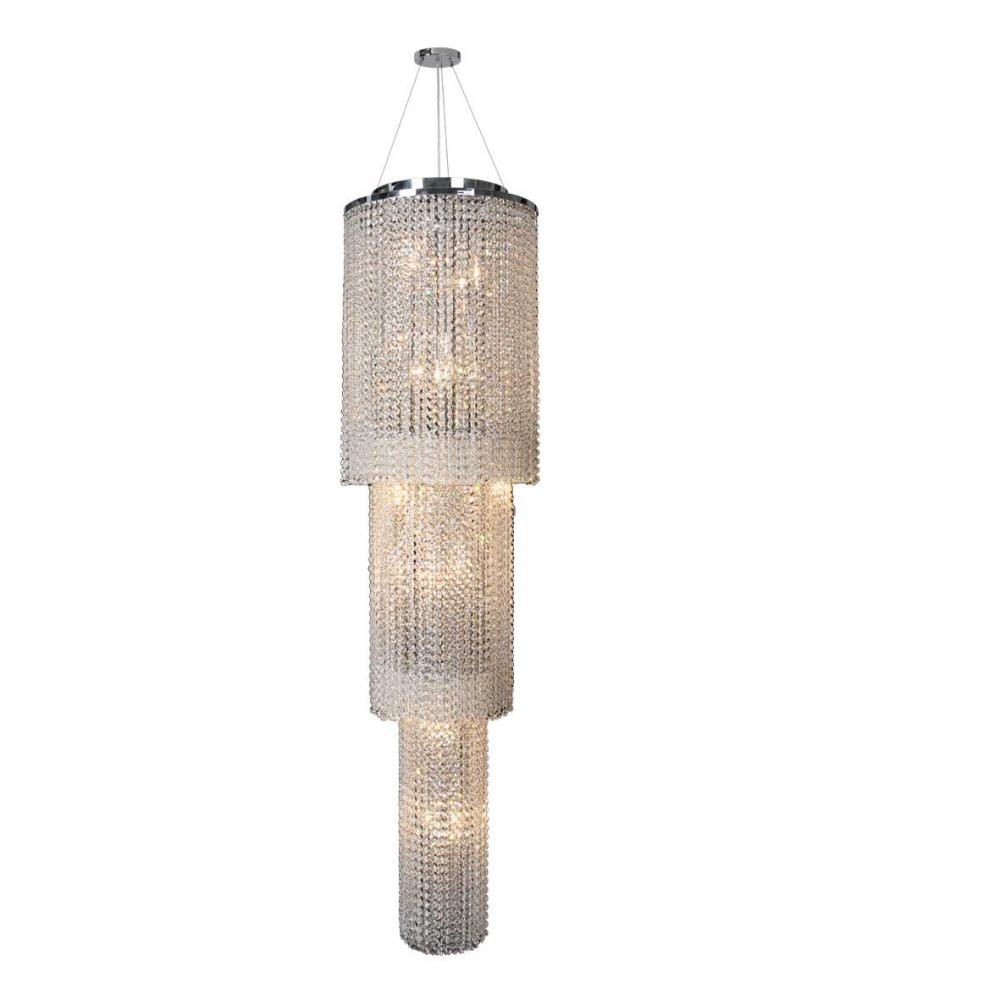 Prism 18-Light Chrome Finish and Clear Crystal Cascading Round Chandelier 16 in. Dia x 63 in. Tall T
