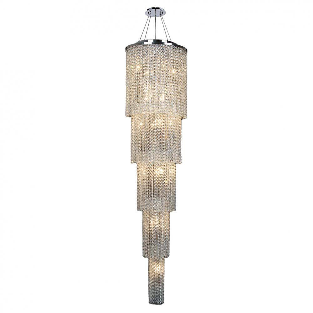 Prism 19-Light Chrome Finish and Clear Crystal Cascading Round Chandelier 16 in. Dia x 66 in. Tall F