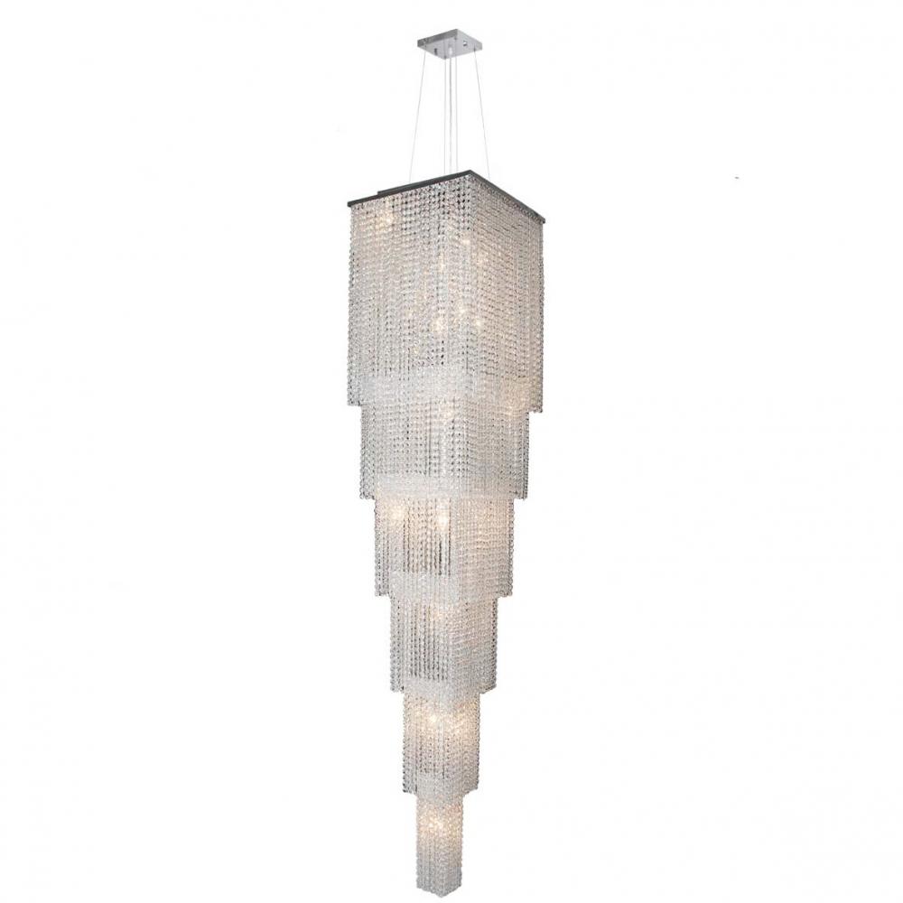 Prism 21-Light Chrome Finish and Clear Crystal Cascading Square Chandelier 16 in. L x 16 in. W x 86 