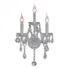 Worldwide Lighting Corp W23103C13-CL - Provence 3-Light Chrome Finish and Clear Crystal Candle Wall Sconce Light 13 in. W x 18 in. H Medium