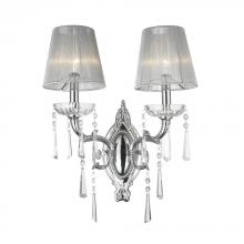 Worldwide Lighting Corp W23131C15 - Orleans 2-Light Chrome Finish and Clear Crystal Wall Sconce Light with Gray String Shade 15 in. W x 