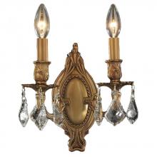 Worldwide Lighting Corp W23301FG9-CL - Windsor 2-Light French Gold Finish Crystal Candle Wall Sconce Light 9 in. W x 10.5 in. H Medium