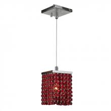 Worldwide Lighting Corp W83154C5-RD - Prism 1-Light Chrome Finish and Red Crystal Square Mini Pendant 5 in. L x 5 in. W x 8 in. H