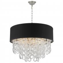 Worldwide Lighting Corp CP270MN20 - Halo Collection 6 Light Matte Nickel Finish and Clear Crystal with Black Drum Shade Pendant D20"