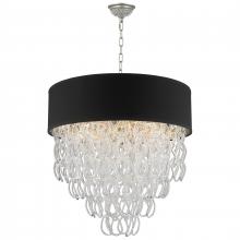 Worldwide Lighting Corp CP271MN24 - Halo Collection 9 Light Matte Nickel Finish and Clear Crystal with Black Drum Shade Pendant D24"