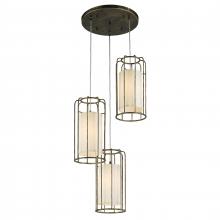 Worldwide Lighting Corp W83291BP20 - Sprocket 3-Light Metal Cage Kitchen Island Cluster Pendant in Antique Bronze Finish with Ivory Shade