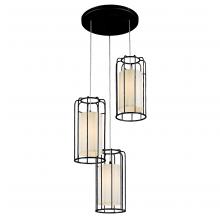 Worldwide Lighting Corp W83291MB20 - Sprocket 3-Light Metal Cage Kitchen Island Cluster Pendant Matte Black Finish with Ivory Shade Finis