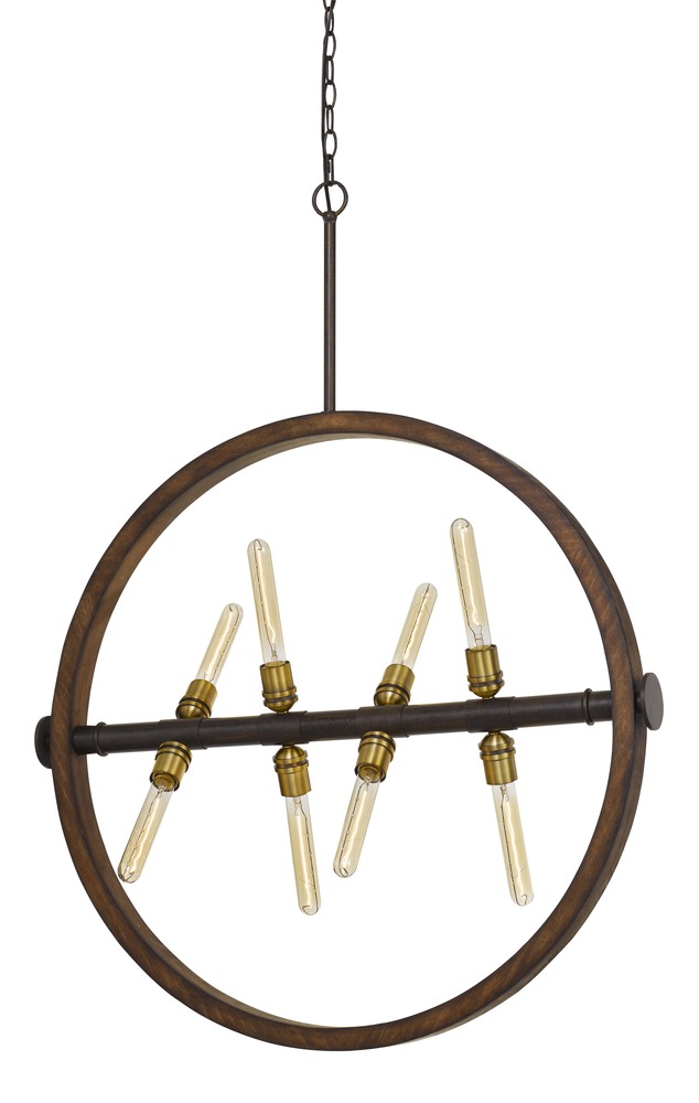 60W X 8 Teramo Wood/Metal Chandelier With Glass Shade (Edison Bulbs Not included)
