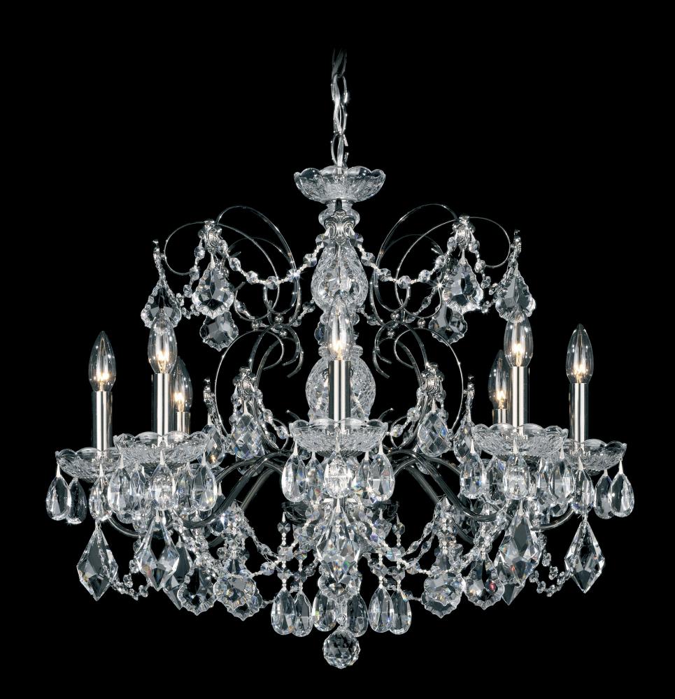 Century 8 Light 120V Chandelier in Antique Silver with Clear Heritage Handcut Crystal