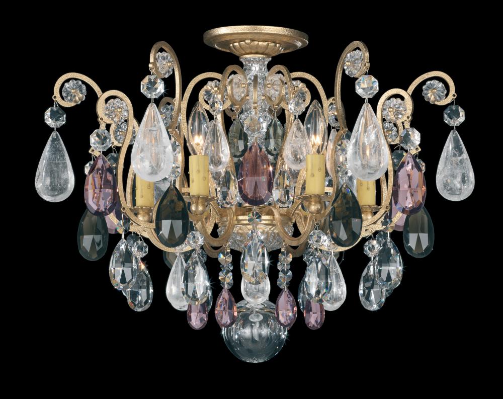 Renaissance Rock Crystal 6 Light 120V Semi-Flush Mount in Etruscan Gold with Clear Crystal and Roc
