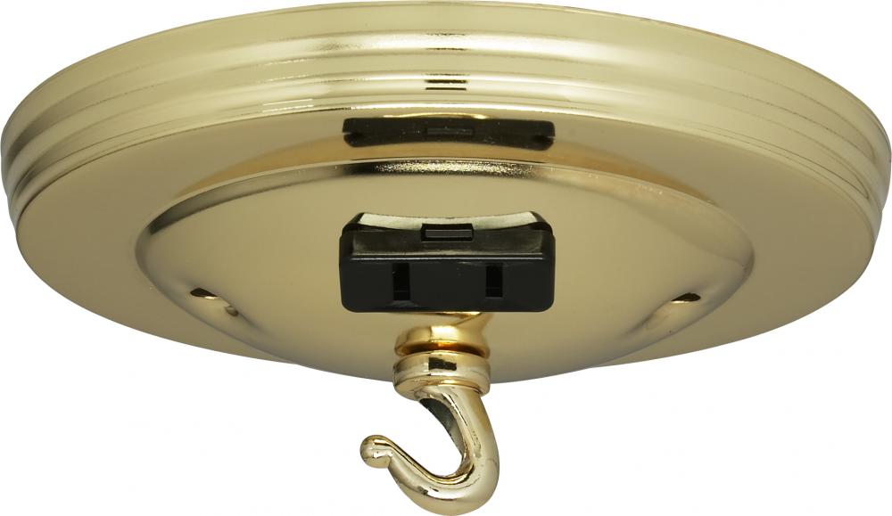 Canopy Kit With Convenience Outlet; Brass Finish; 5" Diameter; 7/16" Center Hole; 2-8/32 Bar