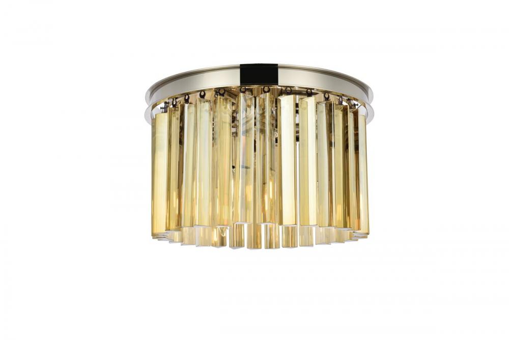 Sydney 3 Light Polished Nickel Flush Mount Golden Teak (Smoky) Royal Cut Crystal