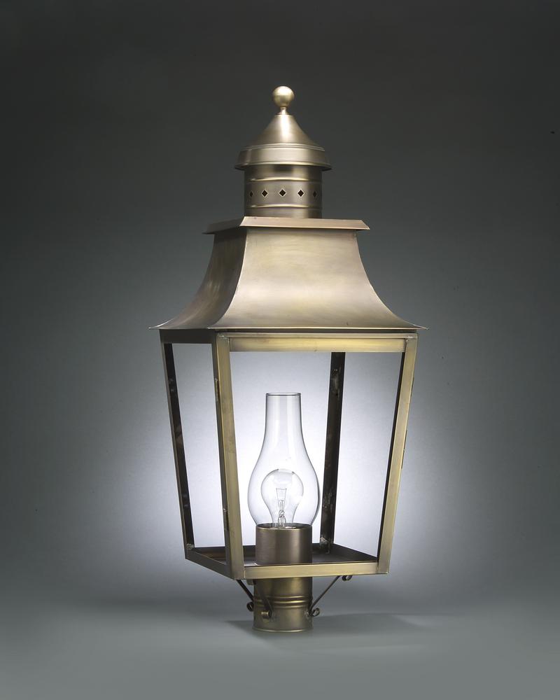 Pagoda Post Dark Brass Medium Base Socket With Chimney Clear Glass