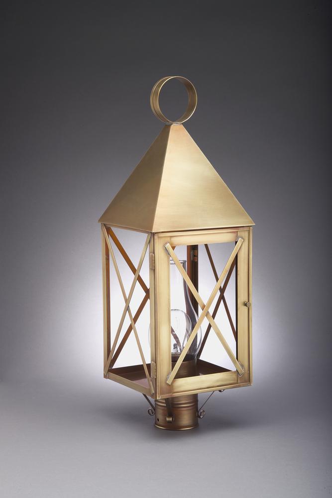 Pyramid Top X-Bars Post Dark Brass 3 Candelabra Sockets Clear Glass