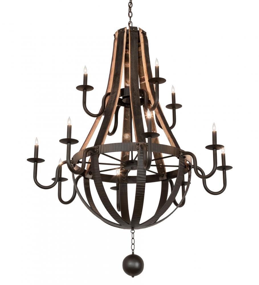 48" Wide Barrel Stave Madera 12 Light Two Tier Chandelier