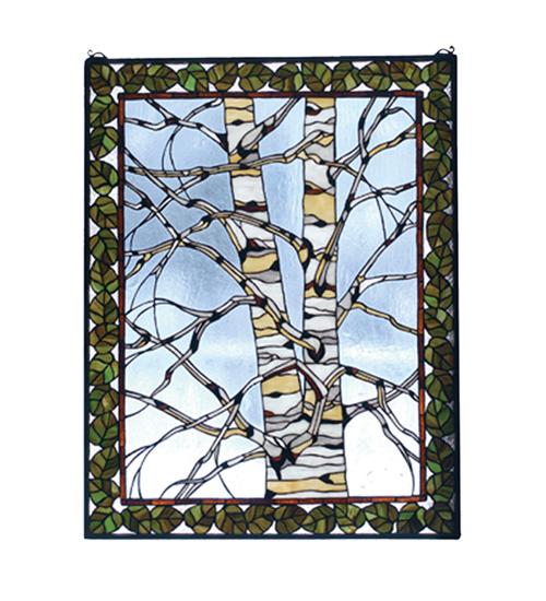 28"W X 36"H Birch Tree in Winter Stained Glass Window