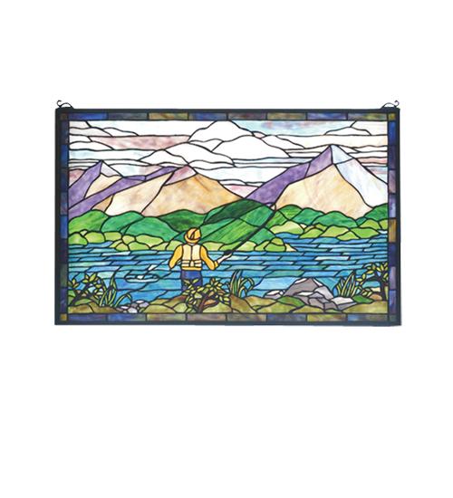 30"W X 19"H Fly Fishing Stained Glass Window