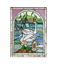 Meyda White 23868 - 22"W X 30"H Swans Stained Glass Window