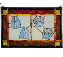 Meyda White 74144 - 26.5"W X 17.5"H Deer & Cougar Tracks Stained Glass Window